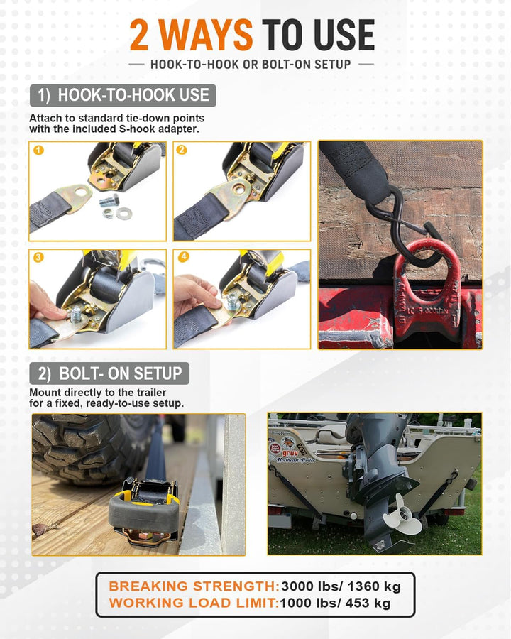Strappino 2 Stück einziehbare Ratschengurte, Bündel (je 4,2 x 1,2 m), sichere Spanngurte mit 2 Verlä