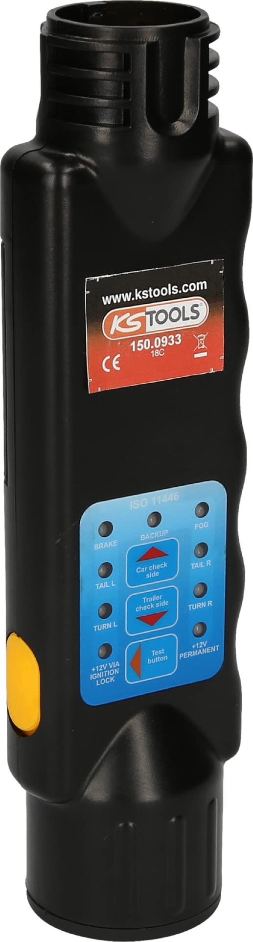 KS Tools 150.0933 12V Zugwagentester / Prüfgerät für Anhängersteckdosen 13-polig, Gelb, Schwarz