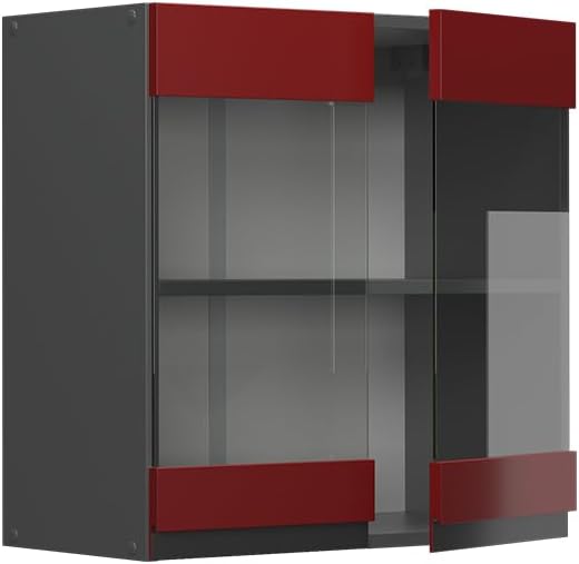 Vicco Küchenschrank Glas R-Line, Rot/Anthrazit, 60 cm J-Shape Rot Hängeglasschrank 60 cm, Rot Hängeg