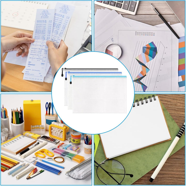 ASelected 24 Stücke Dokumententasche A3 Reissverschluss, 12 Farbe Mesh Kunststoff Reissverschlusstas