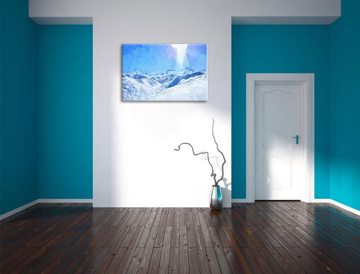 Pixxprint Schneelandschaft als Leinwandbild/Grösse: 100x70 / Wandbild/Kunstdruck/fertig bespannt, 10