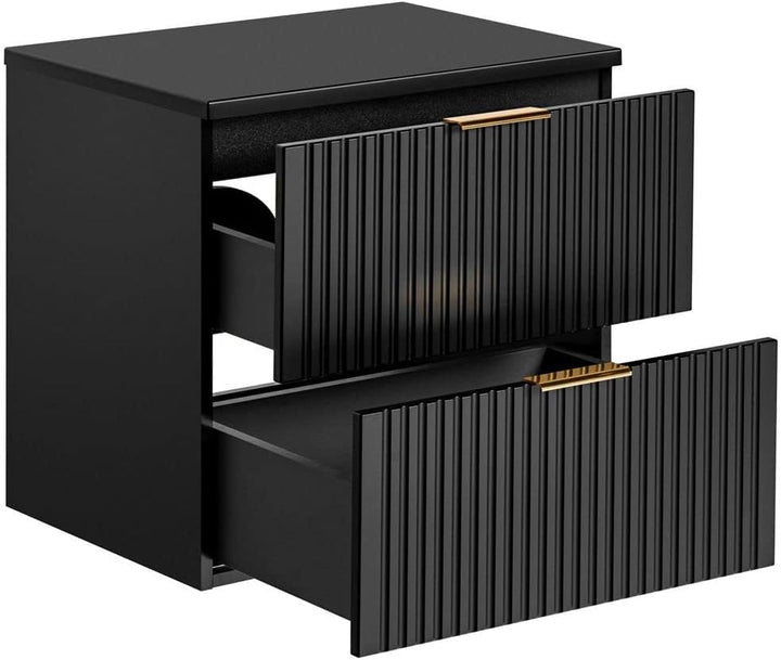 Lomadox Badezimmermöbel Waschtisch-Unterschrank 60cm matt schwarz mit gerilllter Front Waschbecken B