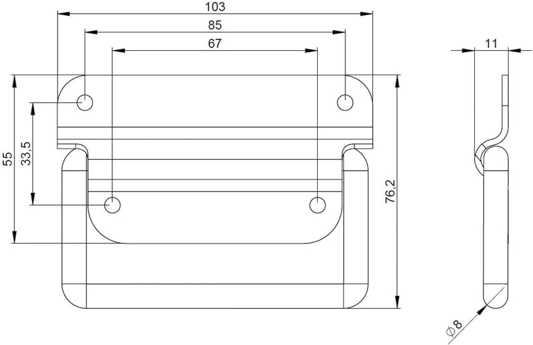 Adam Hall Hardware 3440 M8 AH - 8er Set Klappgriff / Kistengriff silber 4-Loch zweiteilig
