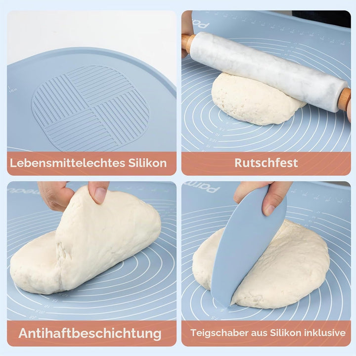 Parmedu Extra Grosse Verdickte Silikon-Teigunterlage: 80x60cm Antihaft-Knetmatte mit Aufbewahrungsgu
