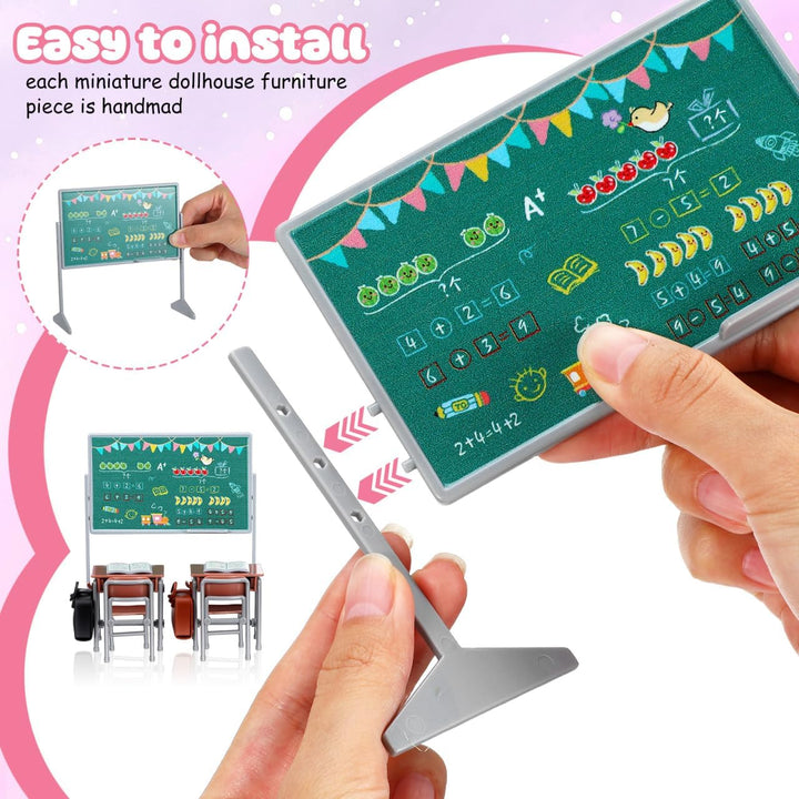 TOYANDONA 1 Set Miniatur-Klassenzimmer-Spielset Mini-Puppenmöbelmodelle mit Schultafel, Stuhl, Schre