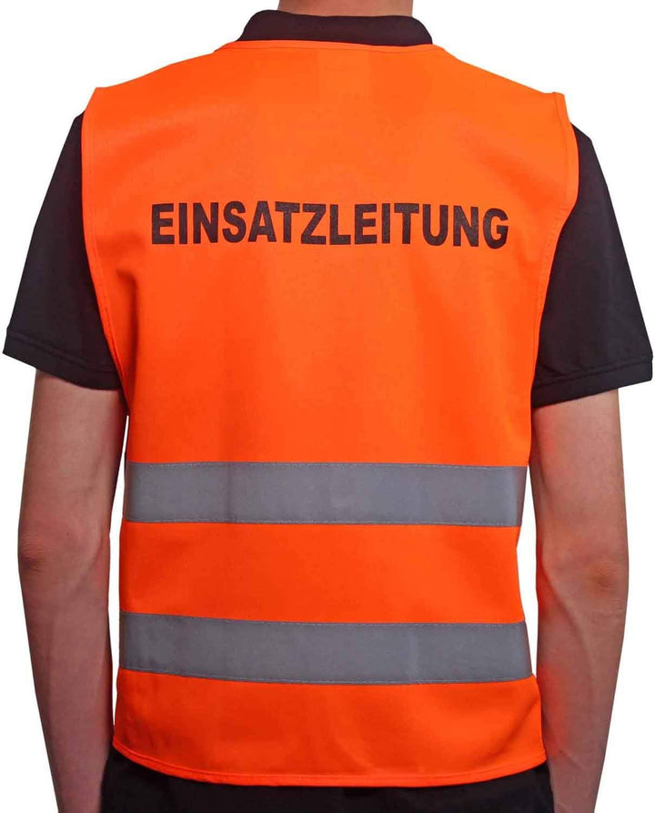 4business 5 Stück Kfz Qualitäts Warnweste EINSATZLEITUNG orange EN ISO 20471 Klasse 2 für Erwachsene