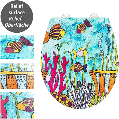 WENKO WC-Sitz Ocean Life, bunter Rollin'Art Toilettensitz mit Relief Oberfläche, hygienische Schnell