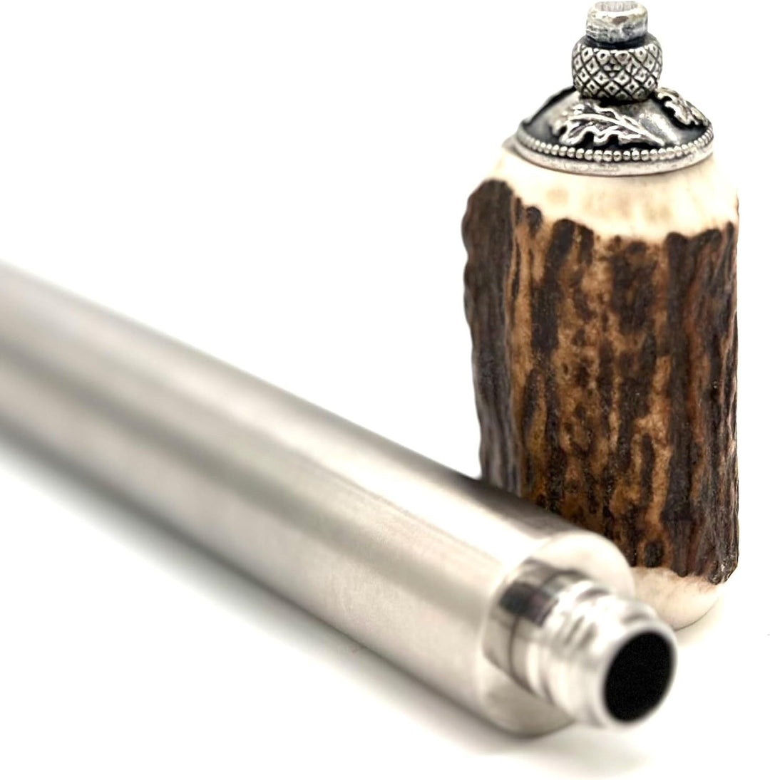 Flachmann mit Behälter | Hirschhorn Flachmann (100% Edelstahl) | Taschenflasche