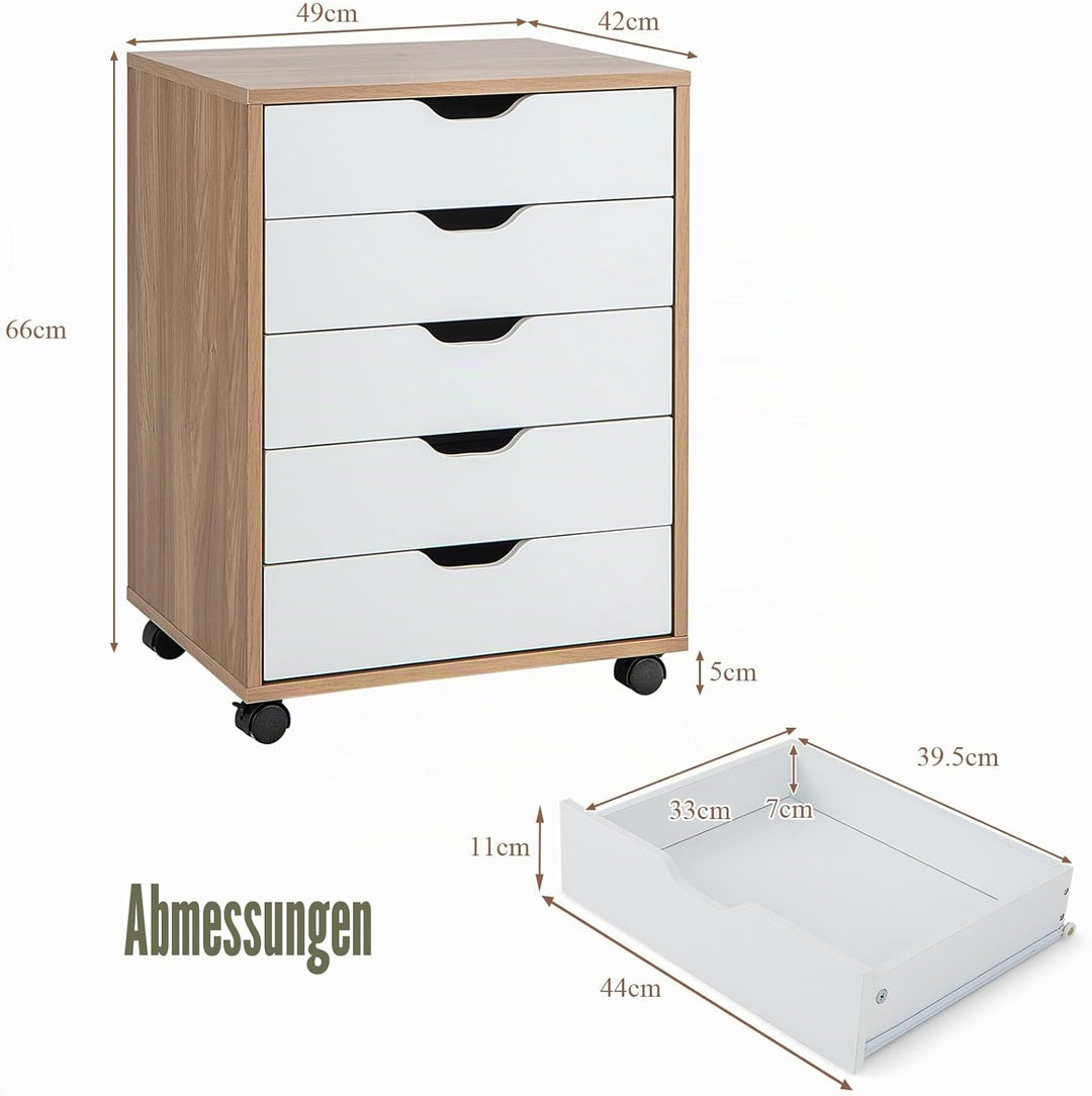 KOMFOTTEU Rollcontainer mit Schubladen, mobiler Aktenschrank Schubladenschrank mit Räder, Bürowagen