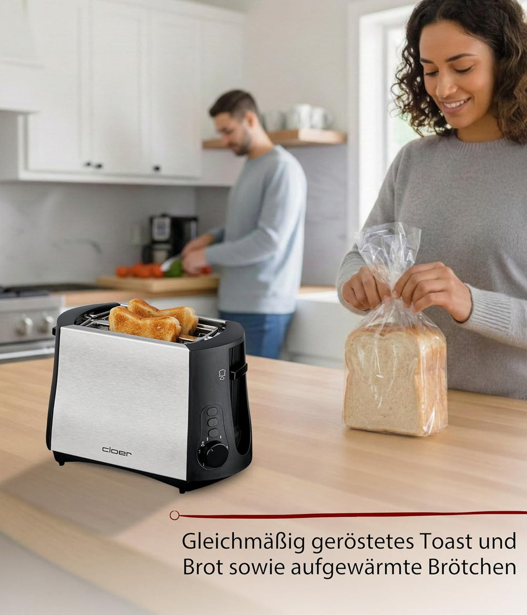 Cloer 3419 Toaster für 2 Toastscheiben, 825 W, integrierter Brötchenaufsatz, Nachhebevorrichtung, Kr