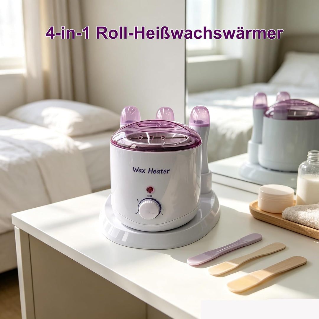 4 in1 Professioneller Wachswärmer, 800ml Wax Maschine + 3×100g Roll on Heisswachsgerät mit separaten