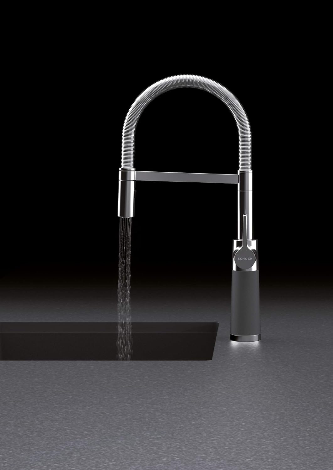 SCHOCK Küchenarmatur SC-550 Nero – Hochdruck Armatur CRISTALITE mit Festauslauf und Standard Norm-An