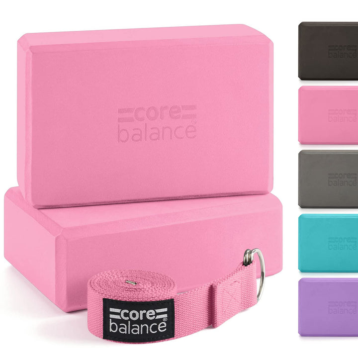 Core Balance Yoga Blocks im Doppelpack & GRATIS Yoga-Gurt, 2 STK. Eva Schaumstoff-Blöcke, robust & l