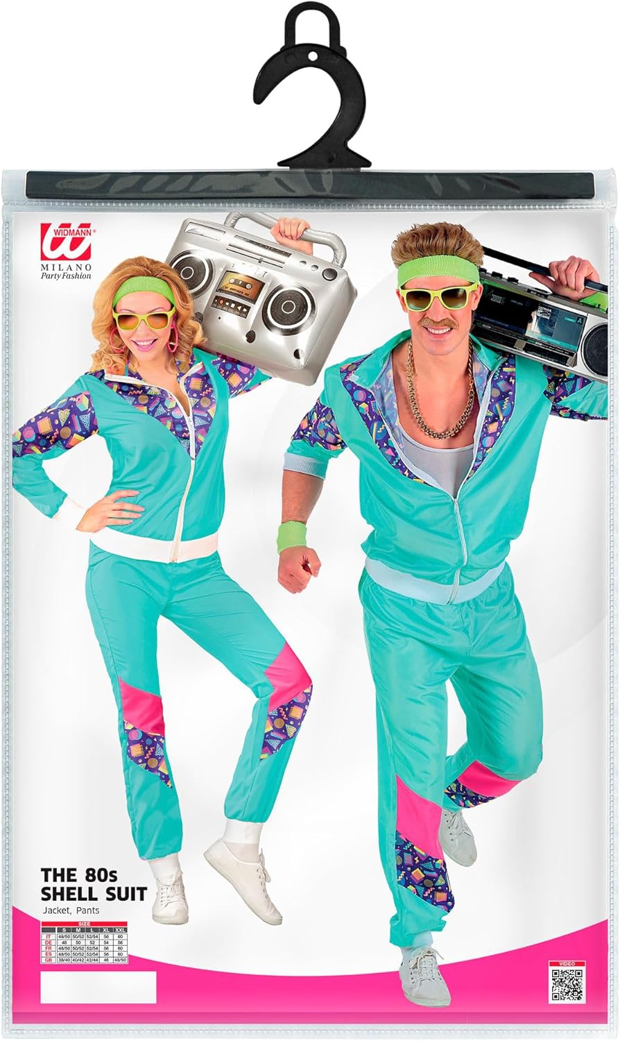 W WIDMANN MILANO Party Fashion - Kostüm Trainingsanzug, 80er Jahre Outfit, Jogginganzug, Bad Taste O