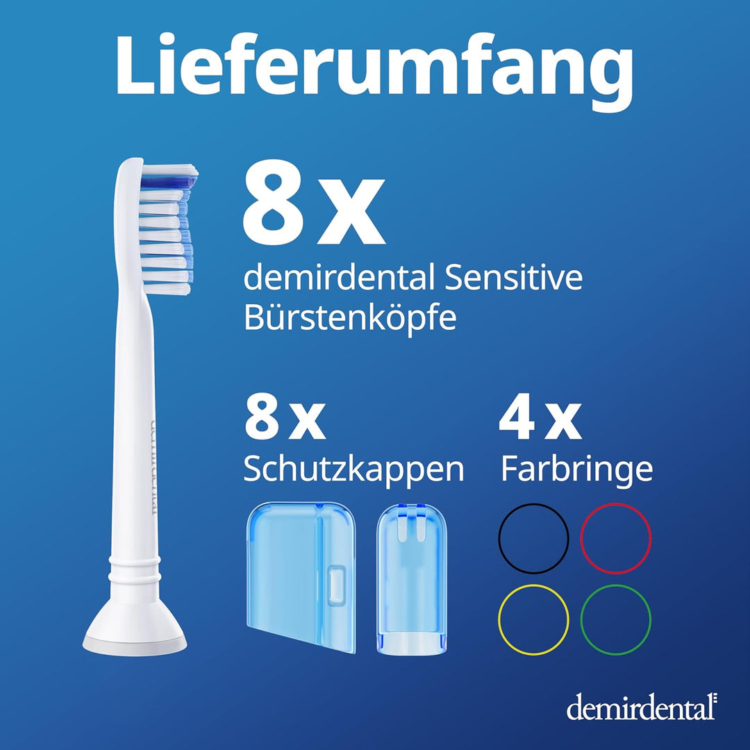 8er demirdental Sensitive Aufsätze passend für Philips Sonicare Ersatzbürsten, Weiche Bürstenköpfe f