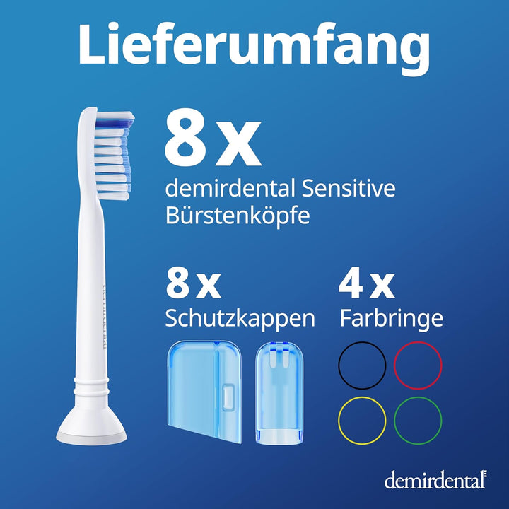 8er demirdental Sensitive Aufsätze passend für Philips Sonicare Ersatzbürsten, Weiche Bürstenköpfe f