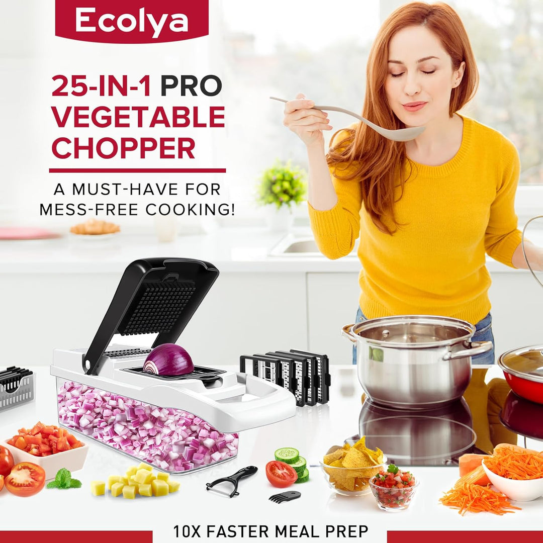 25 in 1 Multifunktionaler Zwiebelschneider Dicer, Spiralizer für Gemüse, Mandoline Hobel, Salat Food