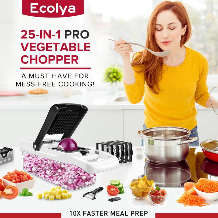 25 in 1 Multifunktionaler Zwiebelschneider Dicer, Spiralizer für Gemüse, Mandoline Hobel, Salat Food