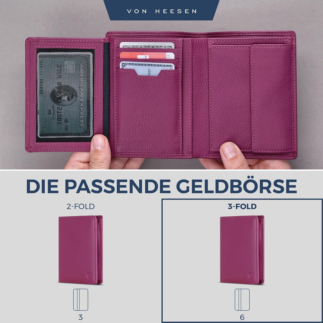 VON HEESEN Leder Geldbörse RFID Schutz I Echtleder Geldbeutel für Damen &amp; Herren I Portemonnaie Brie