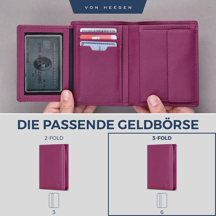 VON HEESEN Leder Geldbörse RFID Schutz I Echtleder Geldbeutel für Damen &amp; Herren I Portemonnaie Brie