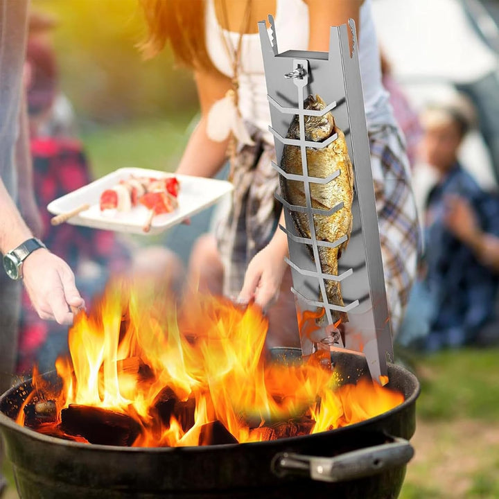 Flammlachsbrett Edelstahl, Flammlachsbrett für Feuerschale, mit Fünf Verstellwinkel für die Neigung