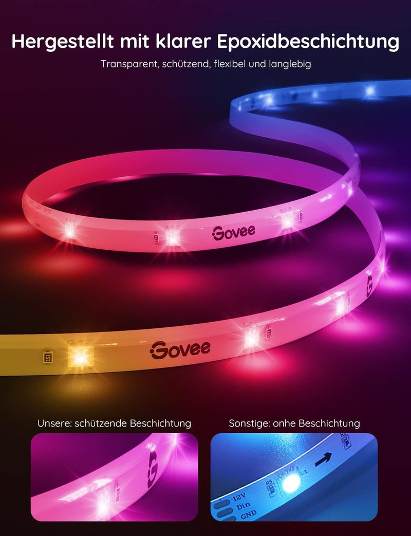 Govee RGBIC Pro LED Strip 10m, Funktioniert mit Alexa und Google Assistant, Beschichtes Lichtband Sy