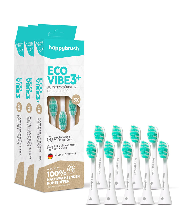 happybrush® Nachhaltige Aufsteckbürsten für elektrische Schall-Zahnbürste Eco VIBE 3 - Weiss/Mint -