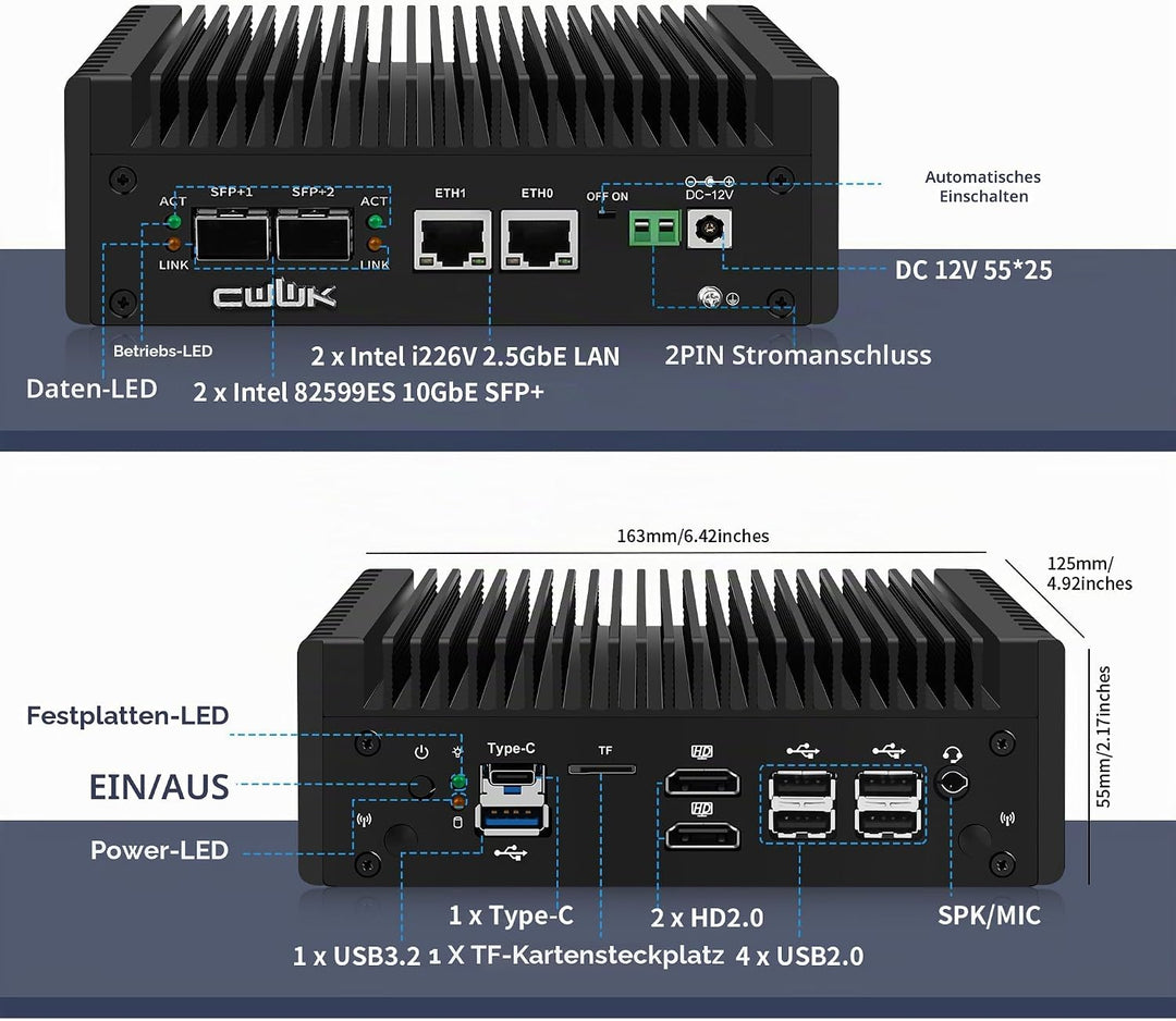 CWWK Mini PC N150 10GbE Firewall Appliance, Dual 10Gbit SFP+, 2 x i226-V 2.5GbE LAN, Micro OPNsense