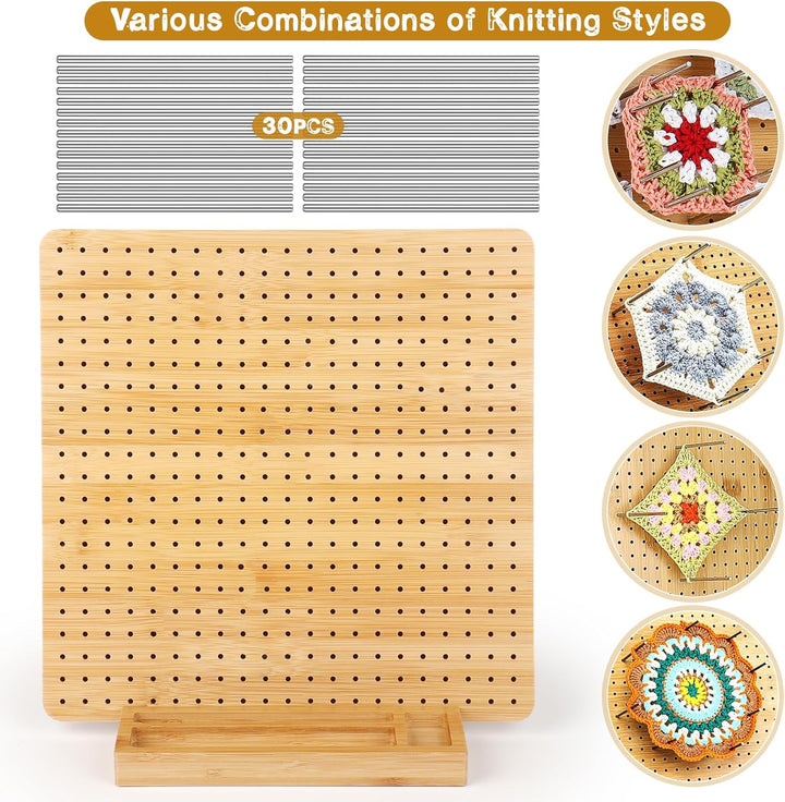Coopay Granny Square Spanner Gross, 29 x 29 cm Blocking Board Häkeln Gross mit 30 Edelstahl Stabstif