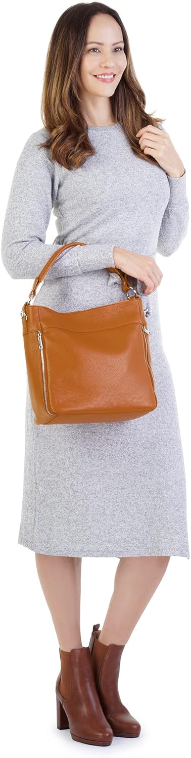 Handtasche Echt Leder Damen Made in Italy, Smartphonefach, Damentasche aus Rindleder, Umhängetasche