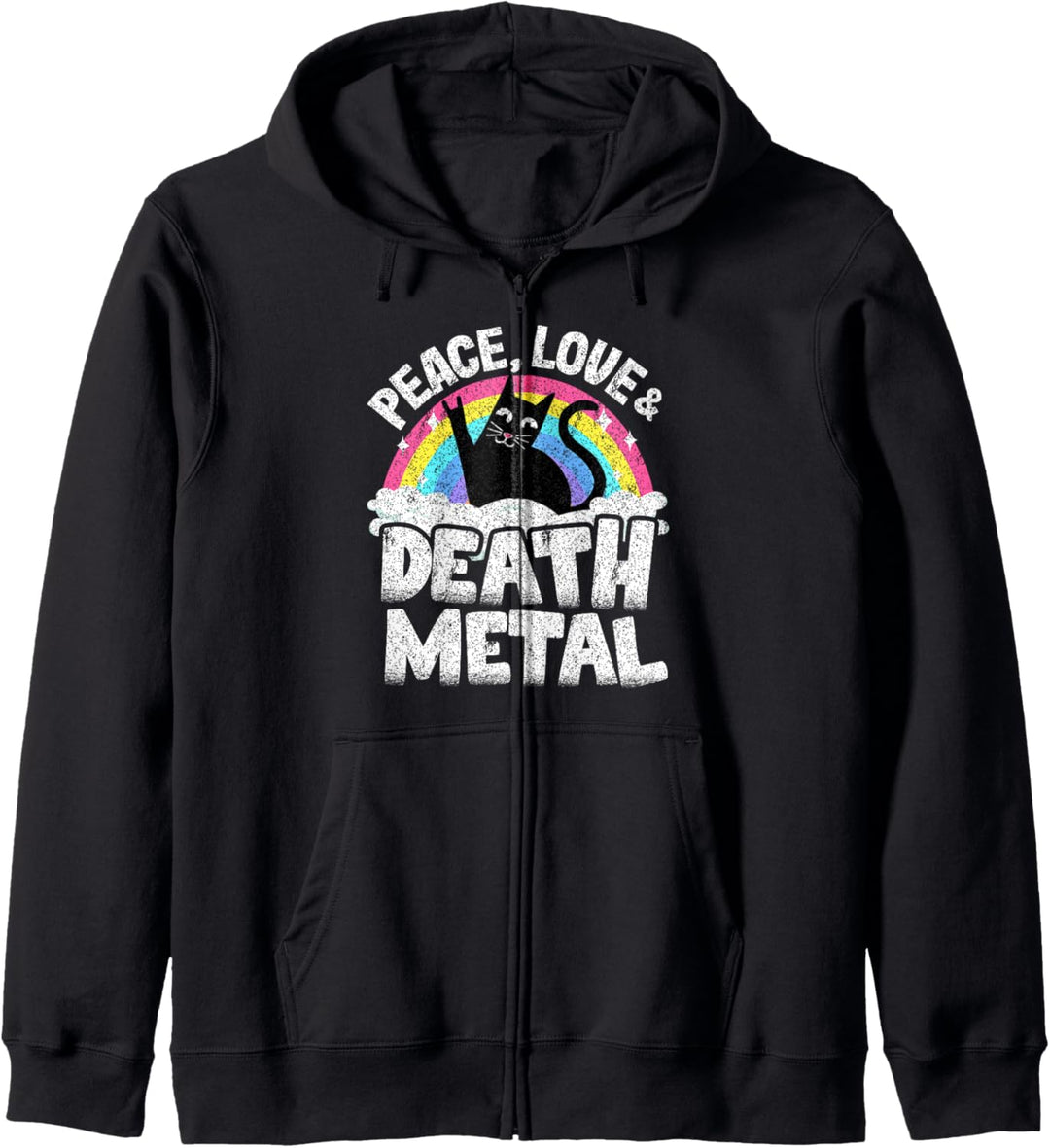 Peace Love & Death Metall-Katzenband, Metall, Regenbogenfarben Kapuzenjacke
