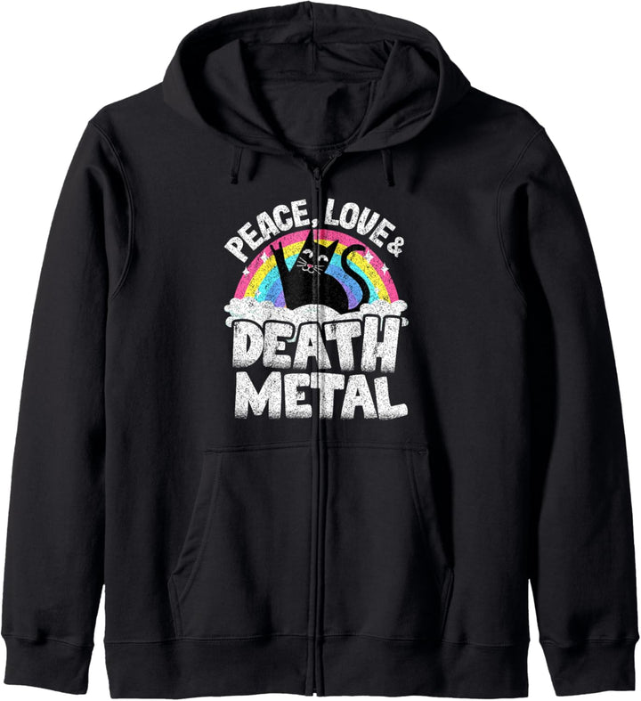 Peace Love & Death Metall-Katzenband, Metall, Regenbogenfarben Kapuzenjacke