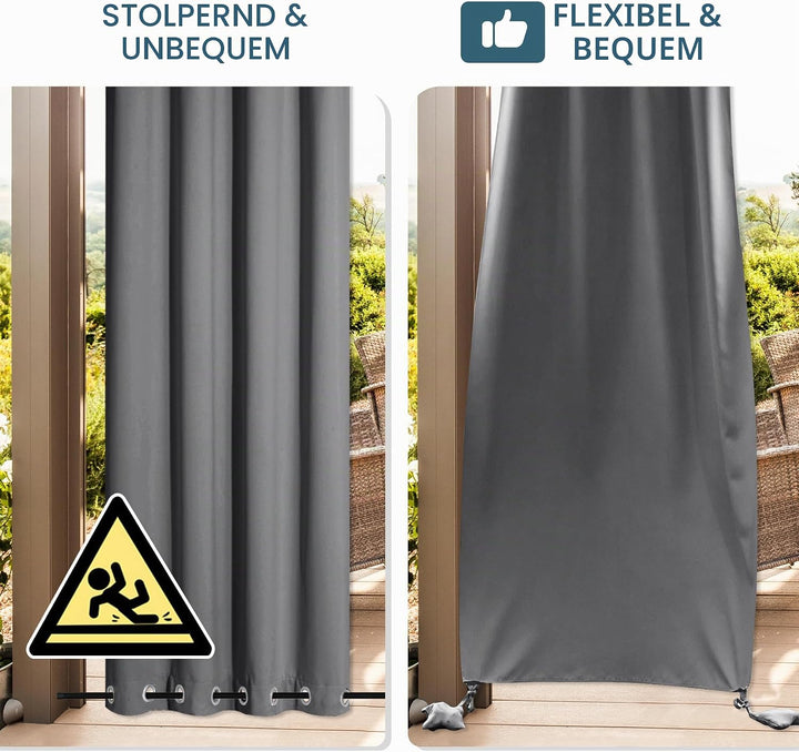 PONY DANCE Outdoor Vorhang Wetterfest mit Ösen und Gewichteten Säcken 2er Set H 213 x B 132 cm Outdo