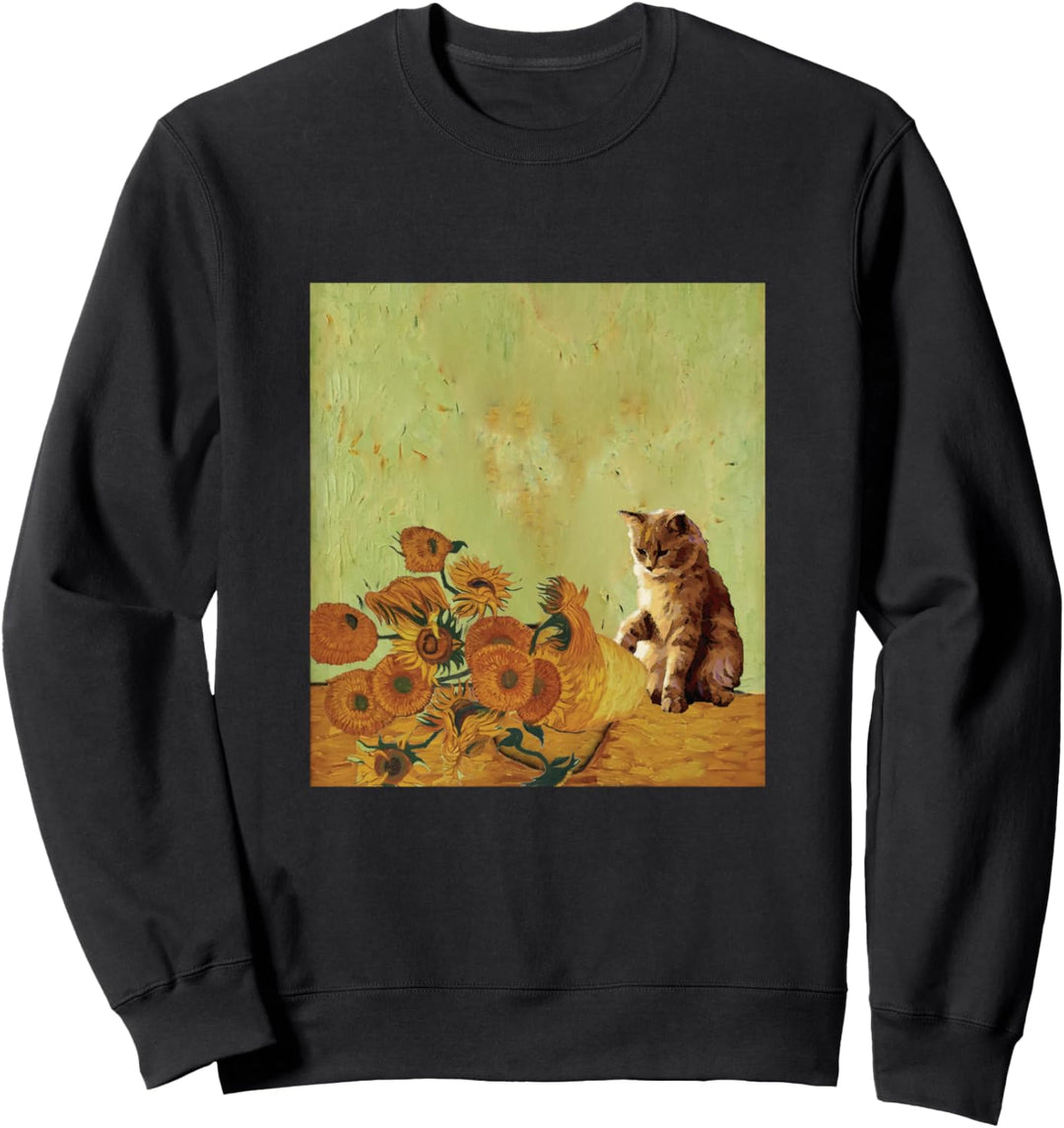 Van Gogh Sonnenblumen Lustige Katze Kunst Malerei Sweatshirt