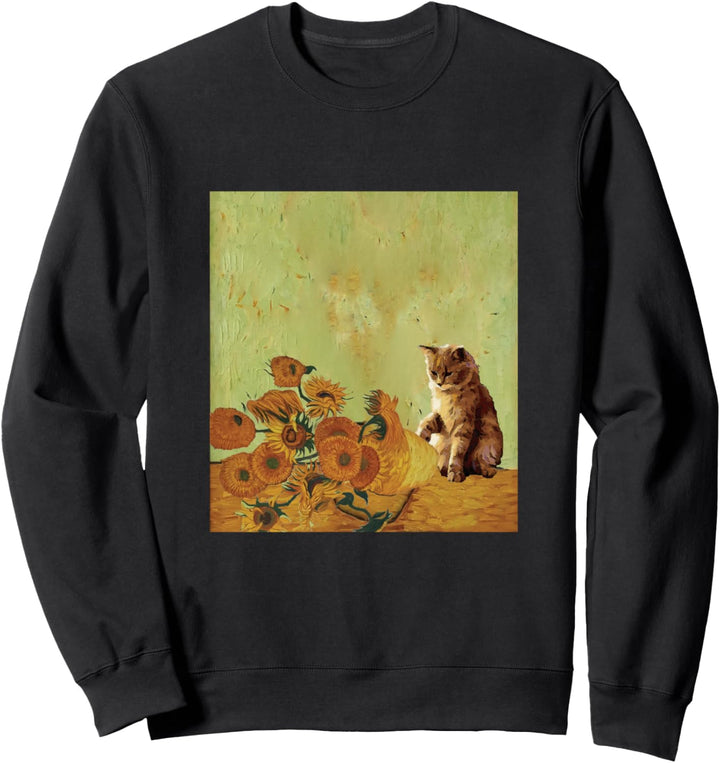 Van Gogh Sonnenblumen Lustige Katze Kunst Malerei Sweatshirt