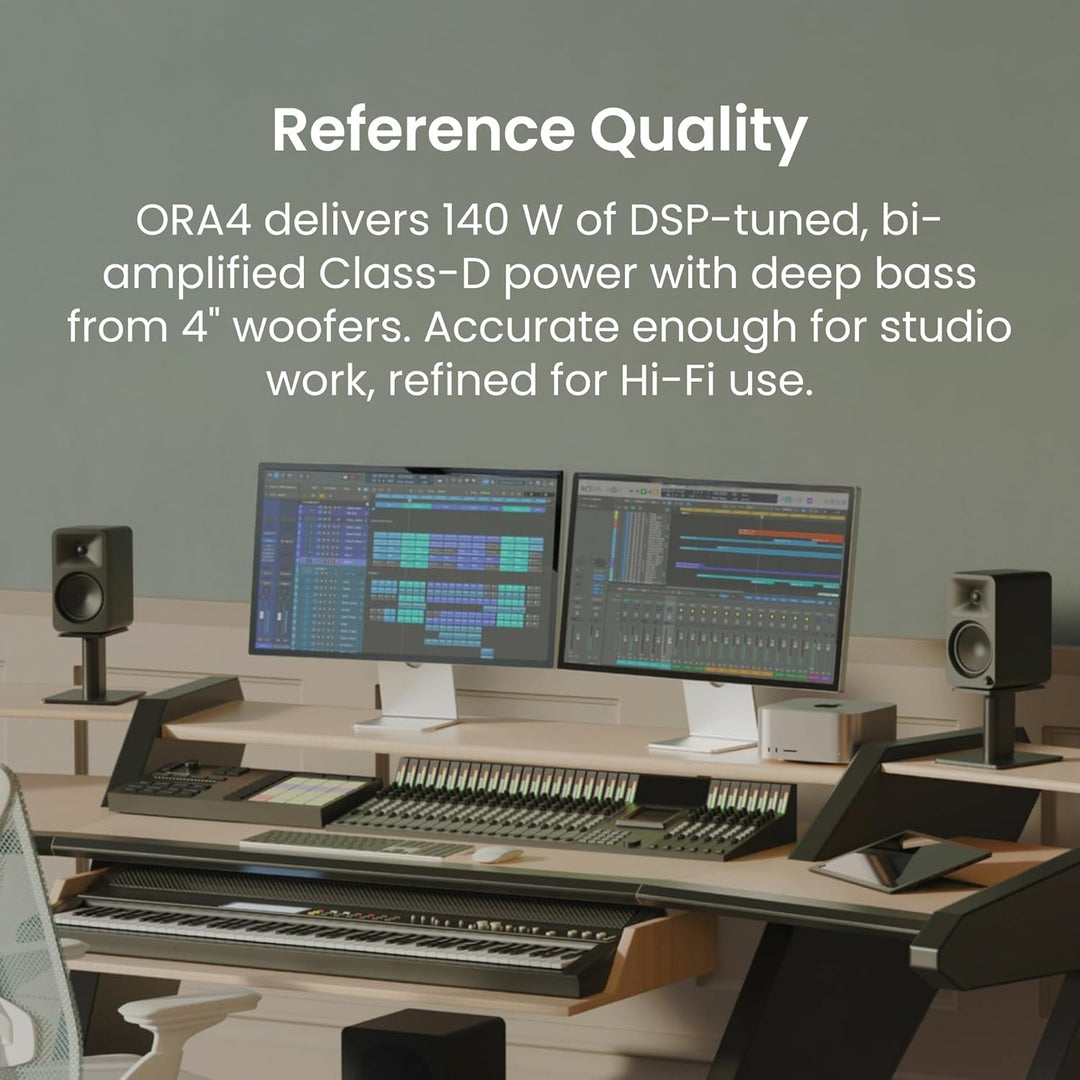 Kanto ORA4 140W Powered Reference Speakers with Bluetooth 5.0 and USB-C Input | 4” Woofers | Bi-Ampl