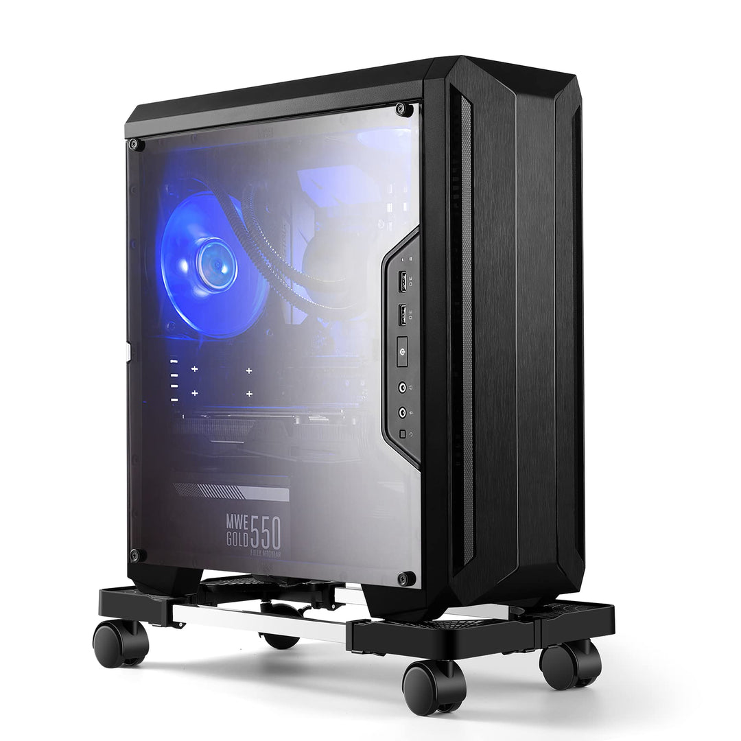 Hmseng PC Ständer für PC-Tower, Computer Desktop Ständer, Universal verstellbare CPU Ständer mit Rol