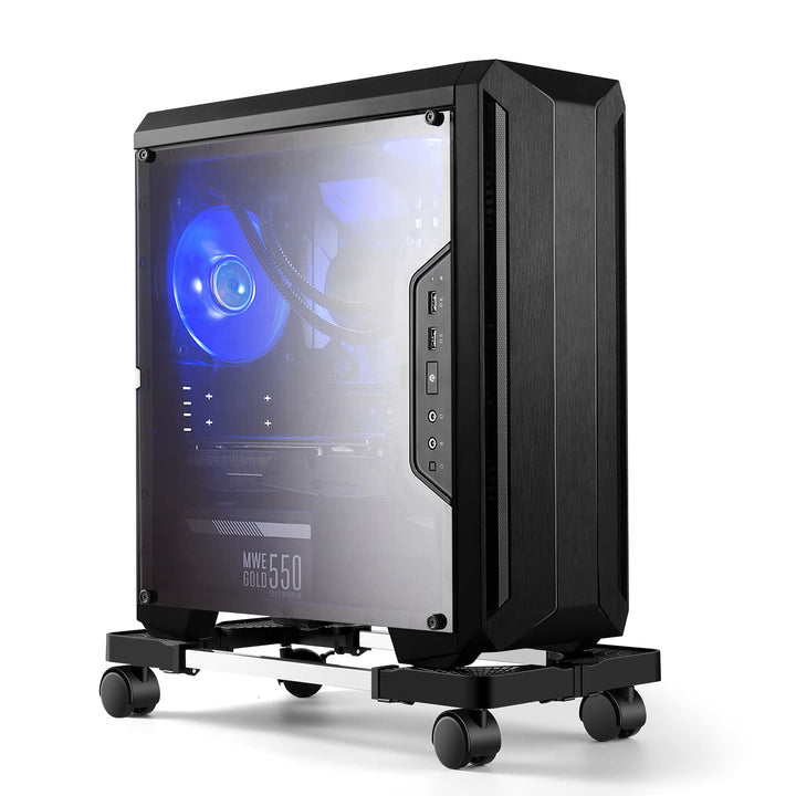 Hmseng PC Ständer für PC-Tower, Computer Desktop Ständer, Universal verstellbare CPU Ständer mit Rol