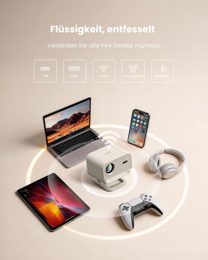 Beamer Netflix ready【SGS-zert】Helligkeit Projektor,JBL Dual 8W Dolby Audio,Auto-Fokus & Keystone,WiF