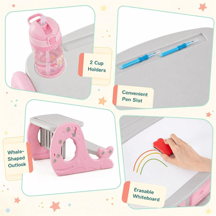 HOMASIS 4-in-1 Convertible Aktivitätentisch mit Bank (Rosa), Rosa