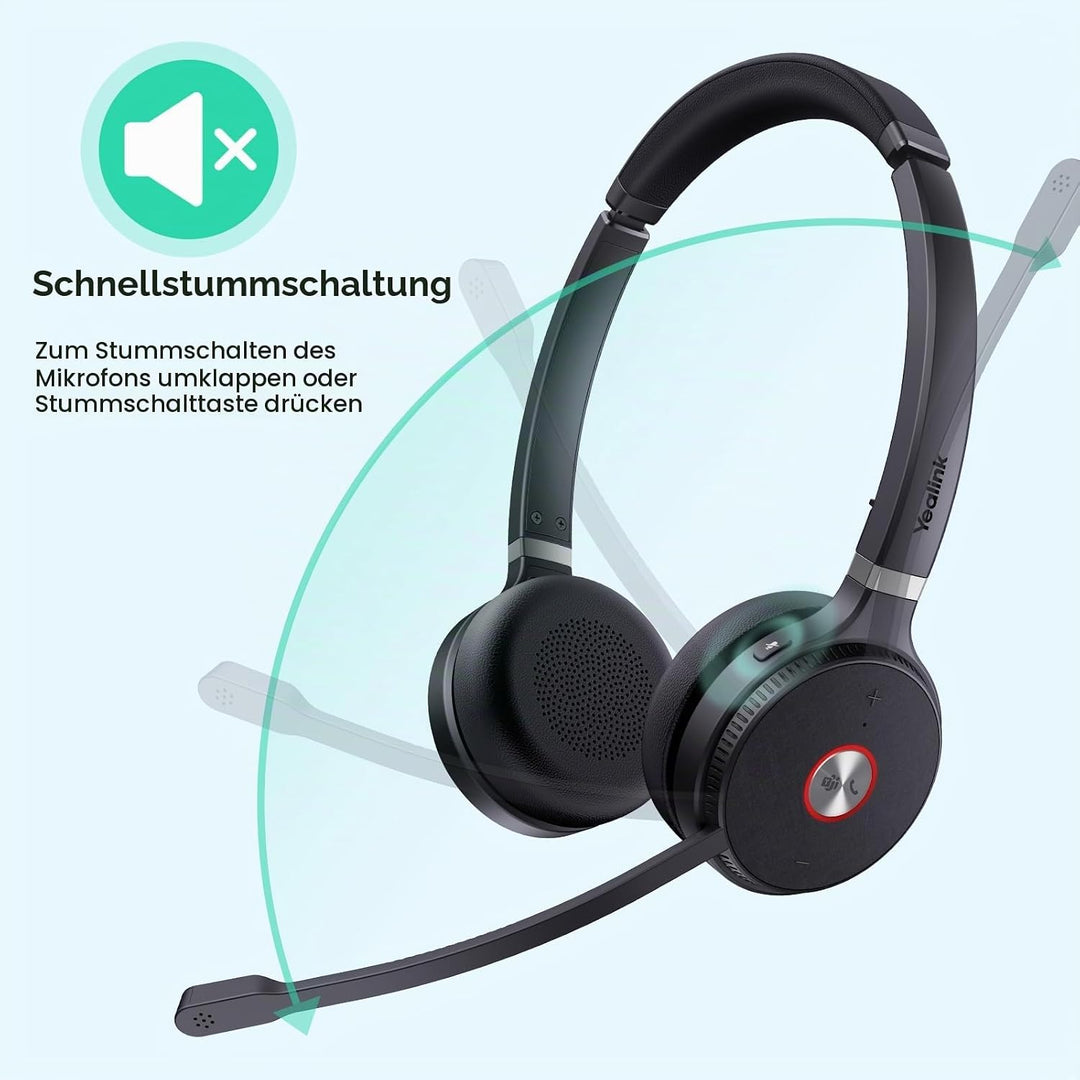 Yealink WH62 Schnurloses DECT-Headset Teams Zertifiziert, EIN-Ohr-Büro-Headset für Tischtelefon und