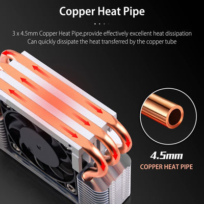 NewHail M.2 2280 SSD Kühler Kühlkörper mit 40mm PWM Lüfter, Kupfer Heat Pipes und Thermal Pad, SSD K