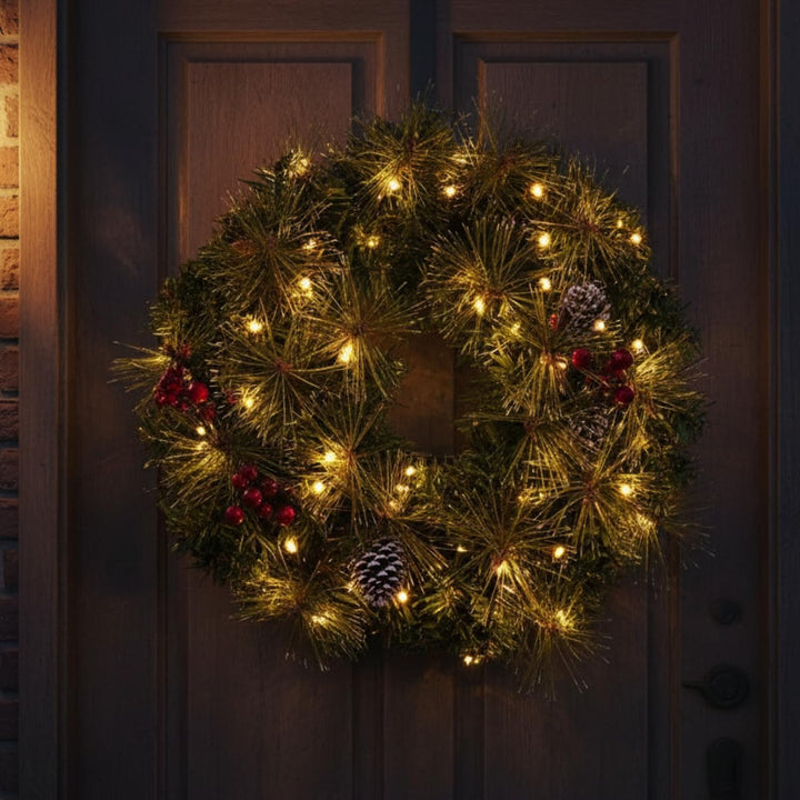 COM-FOUR® LED Türkranz Weihnachten - Adventskranz mit LED-Beleuchtung - tolle Weihnachtsdeko - 40 wa