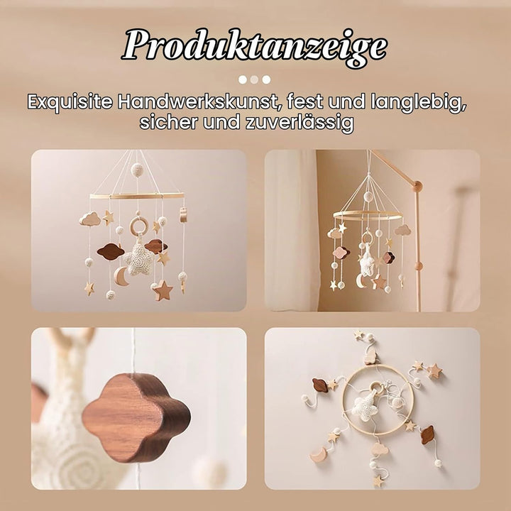 Babybett Mobile Baby Windspiel, Mobile Baby Holz mit Filzbällen und Wolken Ornament Kinderzimmer Hän
