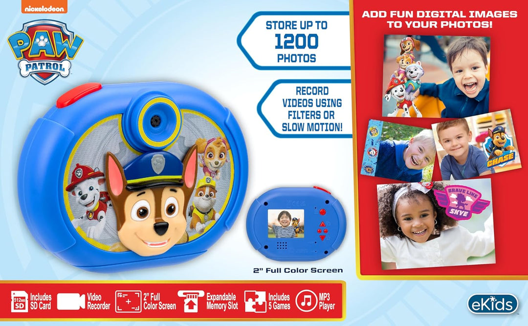 ekids Paw Patrol Kinderkamera mit SD-Karte, Digitalkamera für Kinder mit Videoaufnahme, integrierte