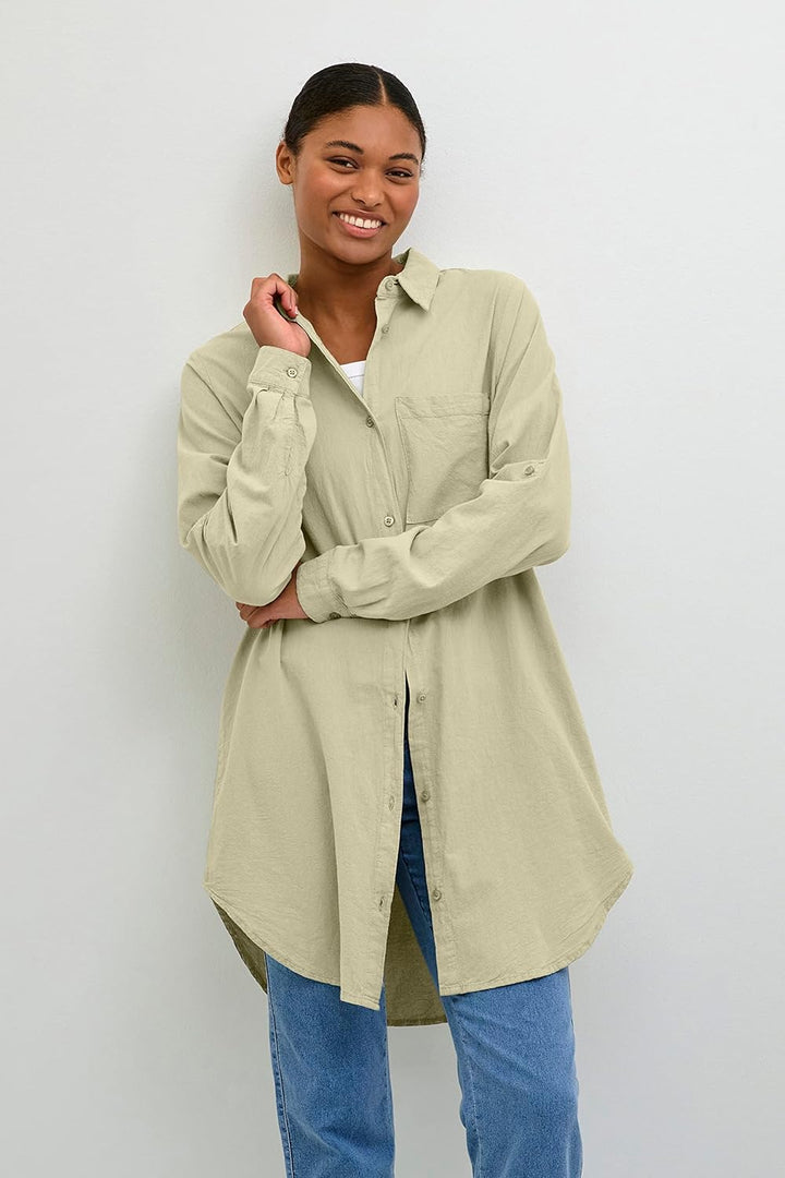 KAFFE Langarm - Hemd KAnaya Damen Hemd Langarm Kragen Lang Casual Hemdbluse