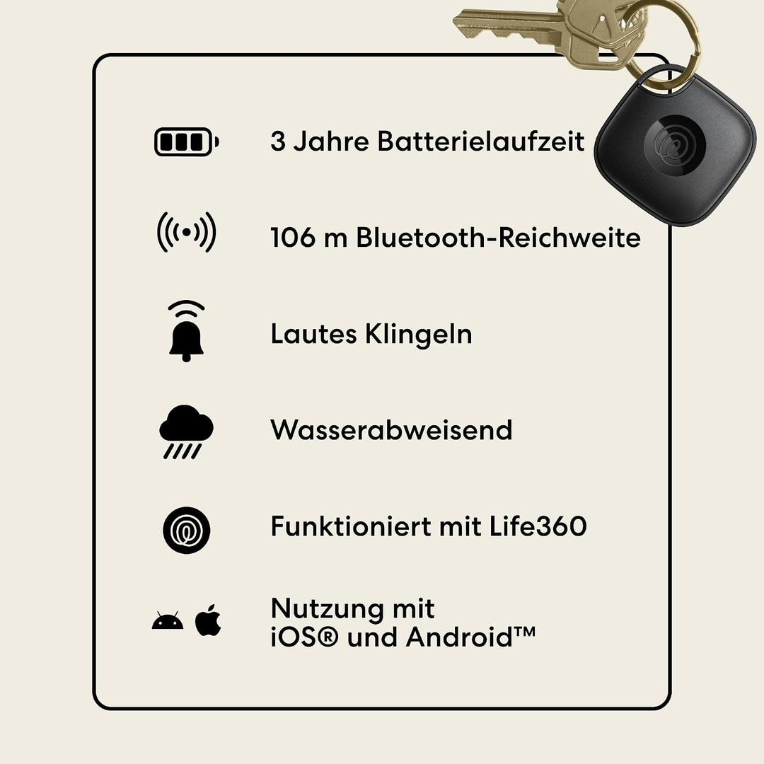 Tile by Life360 Mate (2024) – Bluetooth-Tracker, Schlüssel- und Gegenstandsfinder für Schlüssel, Tas