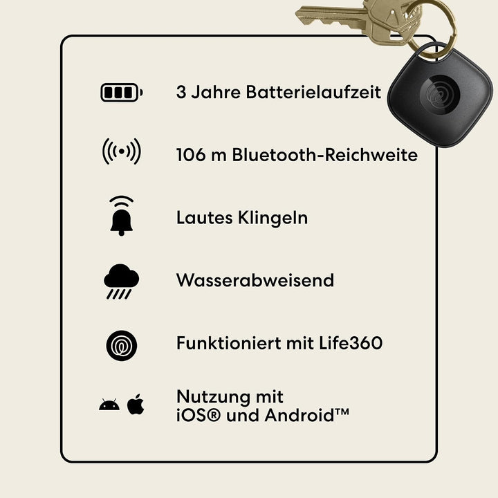 Tile by Life360 Mate (2024) – Bluetooth-Tracker, Schlüssel- und Gegenstandsfinder für Schlüssel, Tas