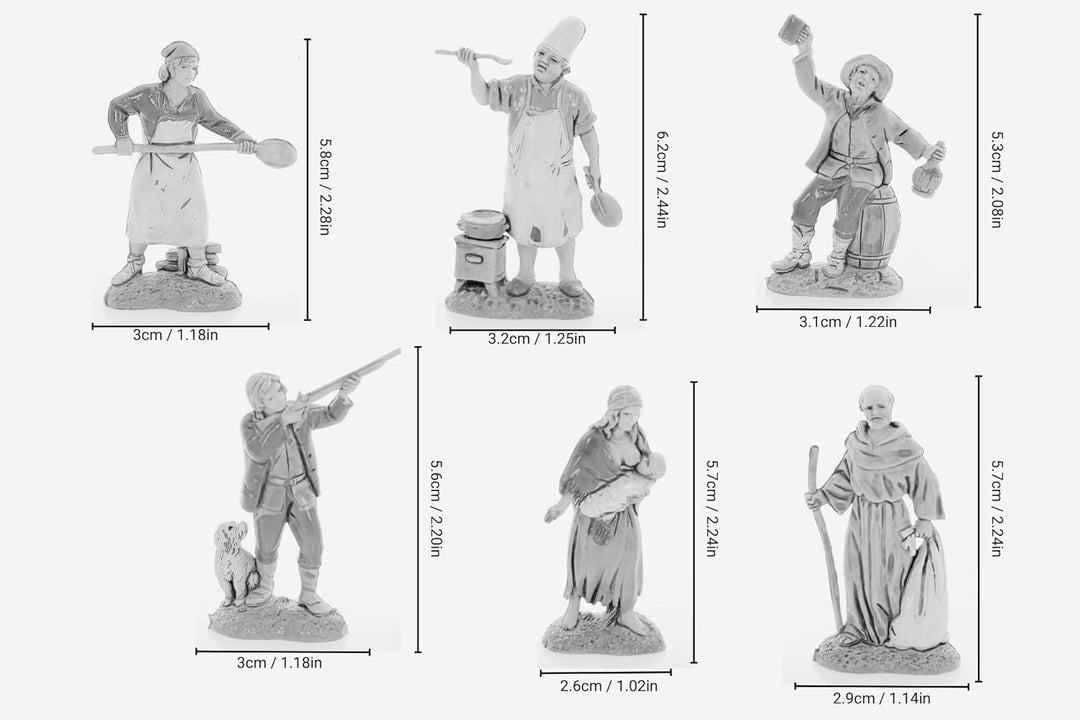 Moranduzzo Set 6 Neapolitanische Hirten für 6 cm Krippe Massstab 1:32 – MINI 6 – Unzerbrechliche Fig