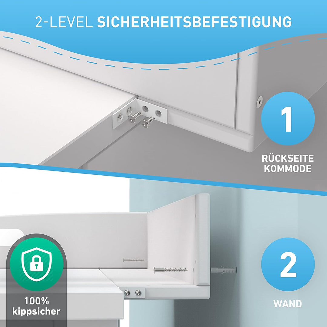 Wickelaufsatz Hemnes HappyBaby weiss [85x75x13cm] für IKEA Hemnes Kommode - INKL. 2-Stufen-Sicherhei
